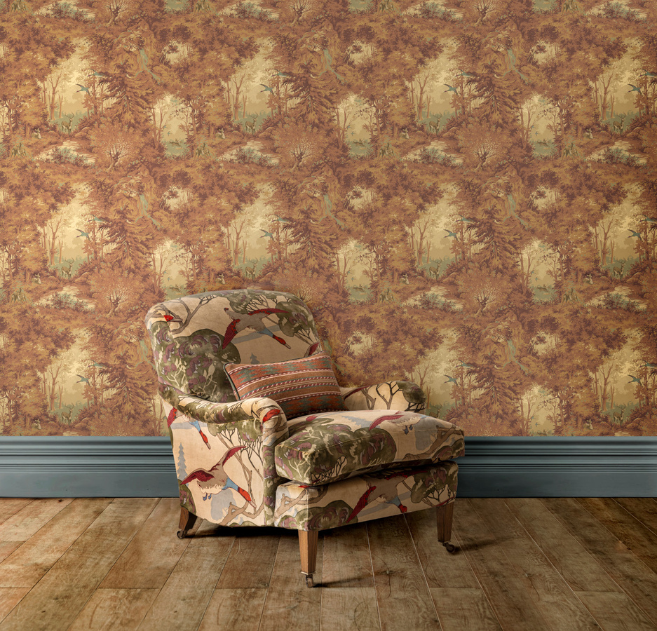 Mulberry Home Tapete Mulberry Woodland Autumn in Braun mit Natur- und Tiermotiven im Vintage-Stil aus Vlies - Bild 1