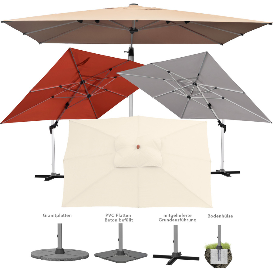 anndora Ampelschirm rechteckig in Multicolour, 3 x 4 m, 360 Grad drehbar, schwenkbar und neigbar mit Ständer aus Aluminium und Polyester mit UPF 50 - Bild 1