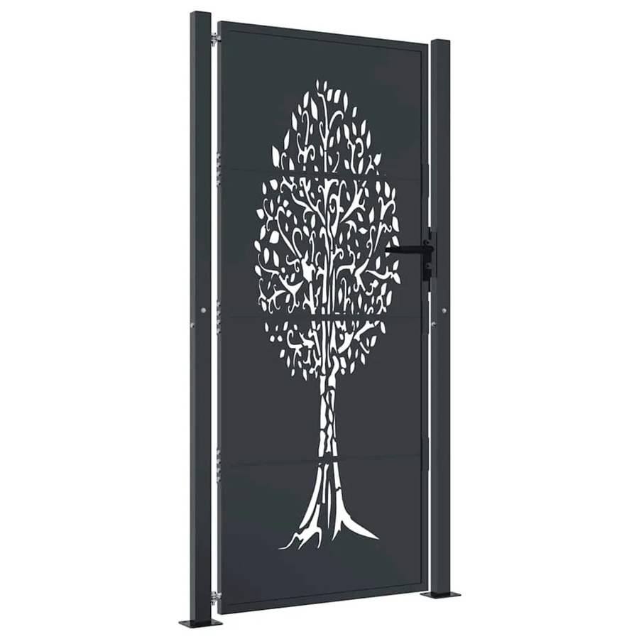 vidaXL Gartentor aus verzinktem Stahl in Anthrazit mit Baum-Design, B: 110 cm, H: 180 cm - Bild 2