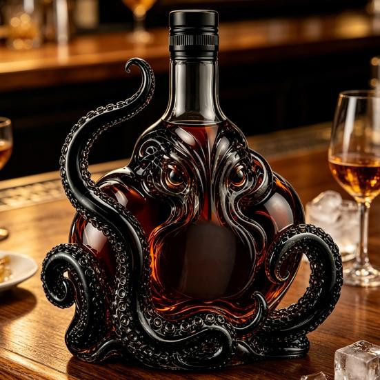 Elyra 3D Oktopus Whiskey-Karaffe aus Glas in Blau, 350 ml dekorative Spirituosenflasche für deine Hausbar - Bild 5