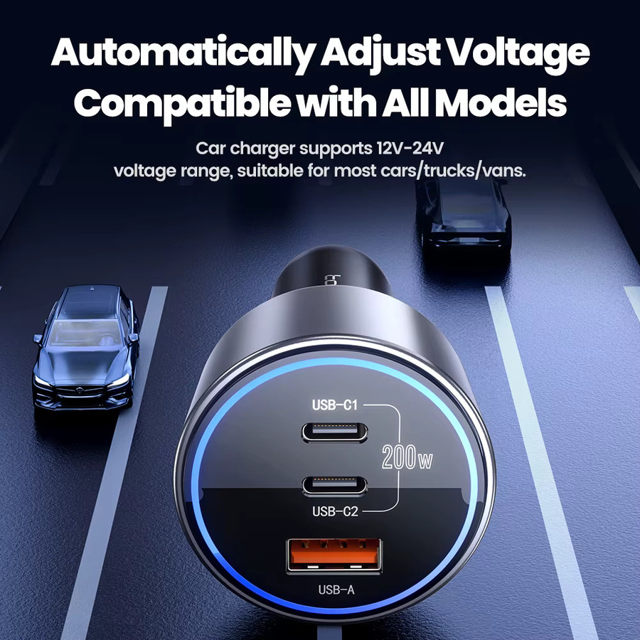 Toocki 200 W USB C Autoladegerät mit QC4.0 und PD3.0 in Schwarz für iPhone, Samsung und POCO - Bild 3