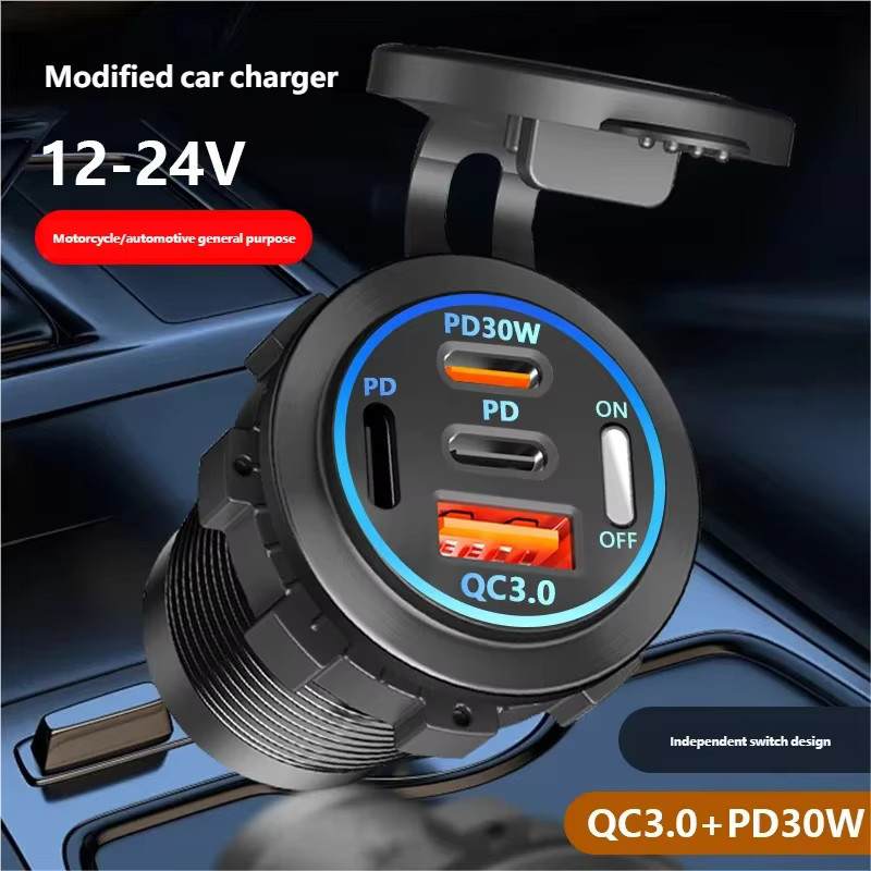 Kebidu USB Auto Ladegerät mit 3/4 Ports, PD und QC 3.0, Voltmeter und USB-C, wasserdicht für 12V/24V, Farbe: Schwarz - Bild 2