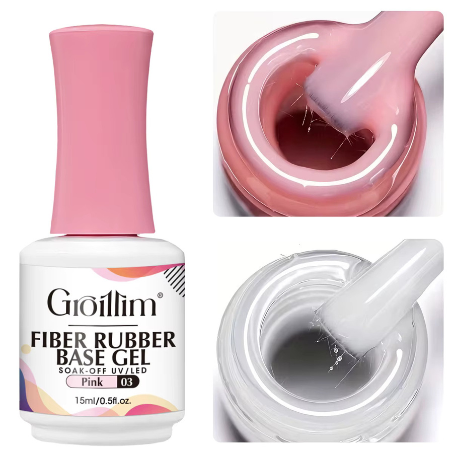 Groillim Nude Jelly-Like Fiber Rubber Base Coat, 2er-Pack, 15 ml, Glänzend - Bild 3