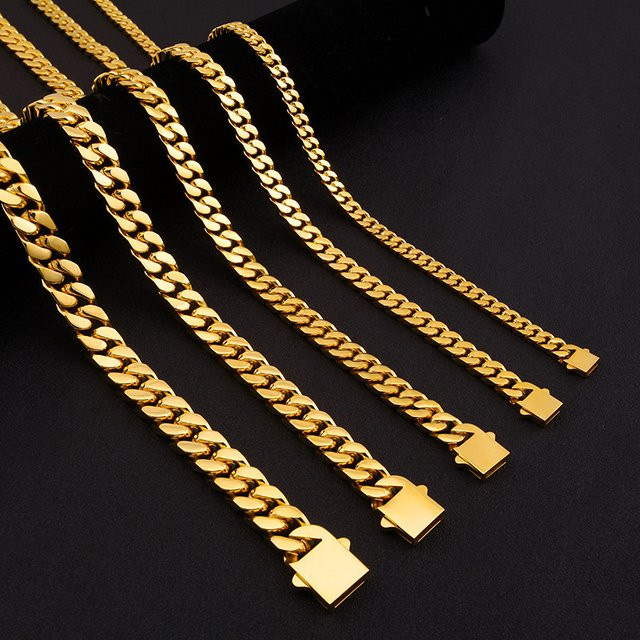 Kubanische Kette Edelstahl, Gold, Herren - Bild 1