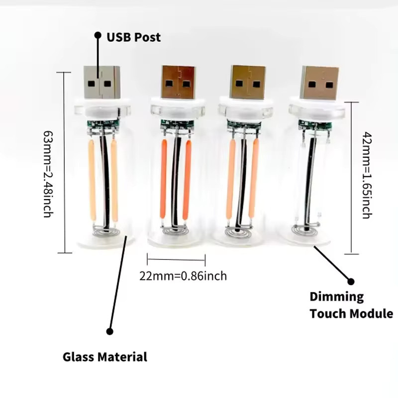 NOXLH Dimmbare LED Filament Lampe mit Touch-Funktion und USB-Anschluss als tragbares Nachtlicht für Auto und Schlafzimmer - Bild 4