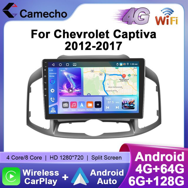 Camecho Autoradio mit kabellosem CarPlay und Android Auto für Chevrolet Captiva 2012-2017 in Schwarz mit GPS, 4G und WLAN - Bild 1
