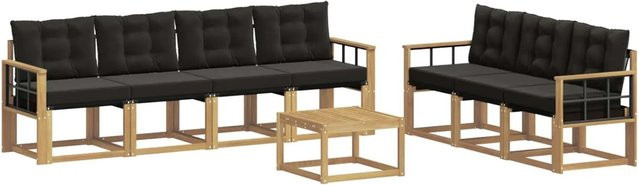 vidaXL Outdoor-Sofagarnitur 8-teilig in L-Form mit Kissen aus Akazienholz und Textilene in Weiß und Schwarz - Bild 1