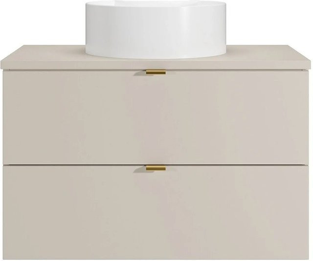 Einzelwaschtisch Lavena in Beige aus Keramik im Art-déco-Stil, Breite: 80 cm, Tiefe: 50 cm, Höhe: 46 cm - Bild 1
