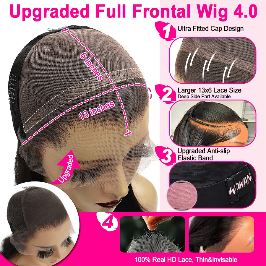 WOWANGEL Jet Black Straight Perücke, 13x6 HD Lace Front, 100% Echthaar - Bild 6