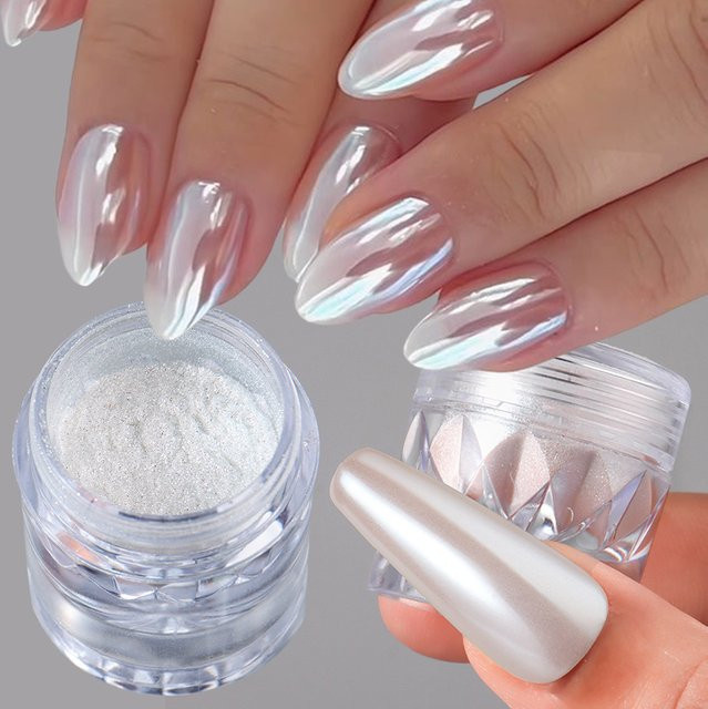 Full Beauty Nagelpulver Aurora Spiegel Effekt, Weiß, Metallic - Bild 1