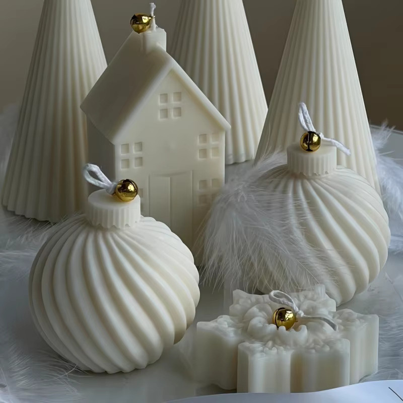 Silikonform für geometrische Weihnachtsbaum-Kerzen in Kugelform zum Basteln mit Harz und Gips, Weiß - Bild 1