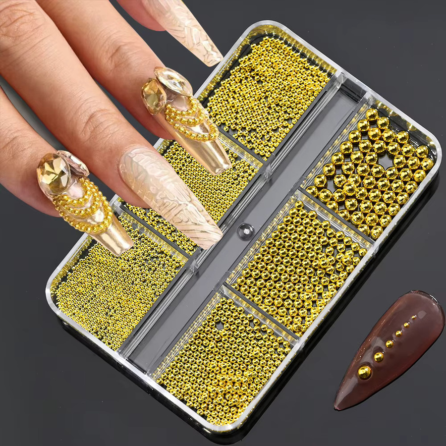 HotPress Nagel Charms, Edelstahl Kaviar Perlen, Gold/Silber, Mixed-Size - Bild 2
