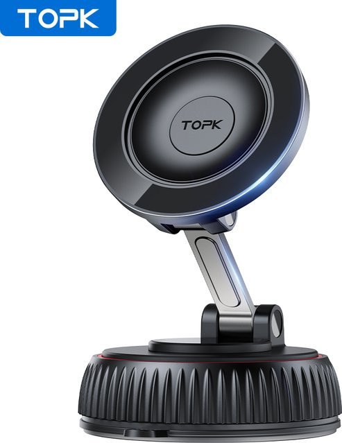 TOPK Magnetischer Autotelefonhalter in Schwarz mit Vakuum-Saugnapfhalterung und faltbarem Ständer für iPhone und Samsung - Bild 1