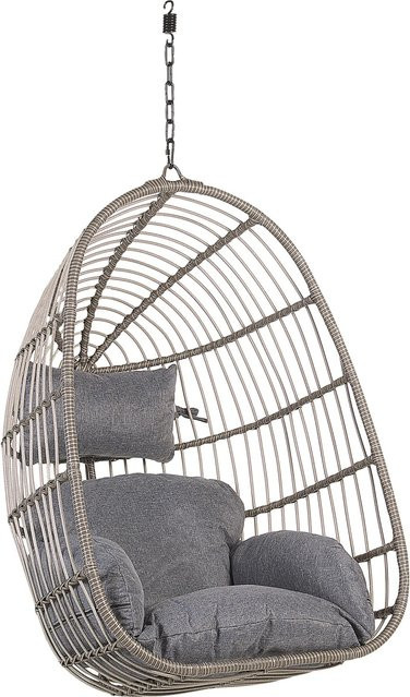 Beliani Hängesessel Egg in Grau mit Metallgestell und Rattan-Optik, B/T/H: 70 x 84 x 113 cm - Bild 1