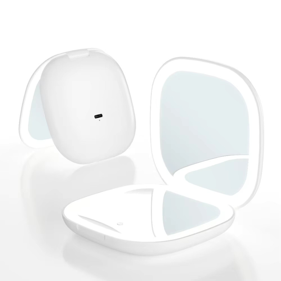 DEEPSHI Kompakter LED Make-up-Spiegel mit 5x/10x Vergrößerung, tragbarer faltbarer Tischspiegel mit Akku, Weiß - Bild 2