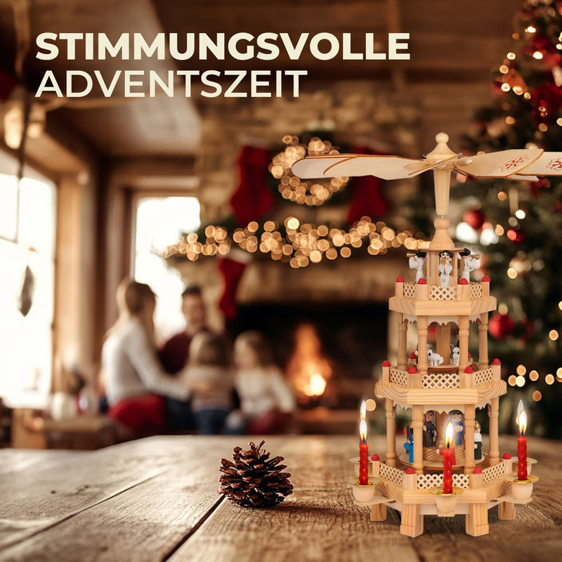 Spielwerk® Weihnachtspyramide aus Holz mit 3 Etagen für Stumpenkerzen, braun, B/T/H: 35 x 20 x 20 cm - Bild 5