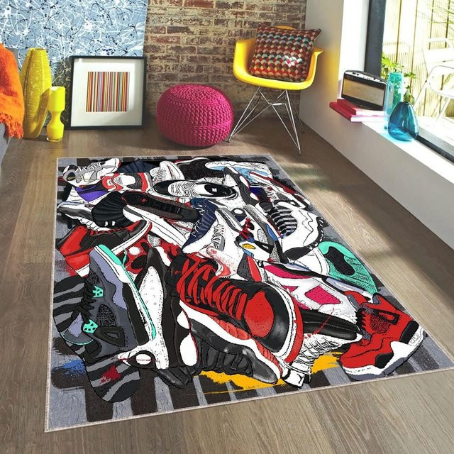 Dekorativer Bereichsteppich mit Basketballschuh-Motiv von HGHT, Waschbarer Sportschuhe Teppich aus Polyester, B/T: 60 x 40 cm, Mehrfarbig - Bild 1