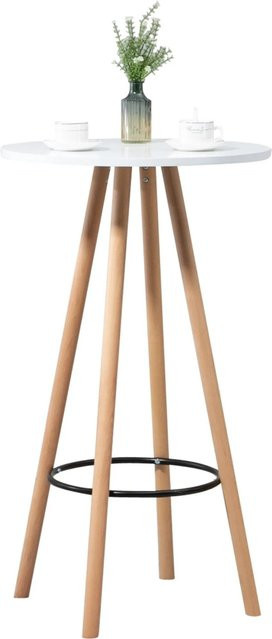 DELUKE LUMI Stehtisch in skandinavischem Design, runder Bistrotisch aus Buchenholz und MDF, Farbe Weiß-Beige, Höhe: 107 cm, Durchmesser: 60 cm - Bild 1