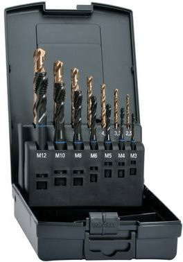Exact 43679 Maschinengewindebohrer-Set 14teilig metrisch M1 bis M12 HSS-E Rechtsschneidend DIN 371 DIN 376 Farbe: Silber - Bild 1