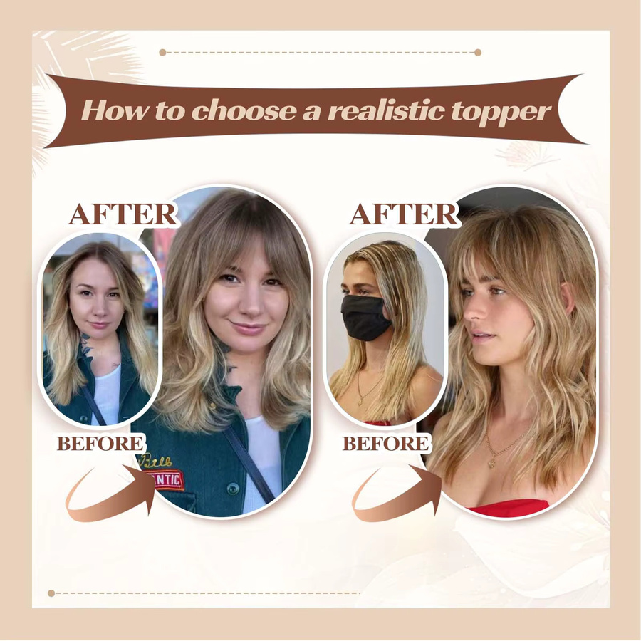 HAIRCUBE Echthaar Topper Perücke mit Pony, Ombre Braun Blonde, 14 Zoll, Damen - Bild 4