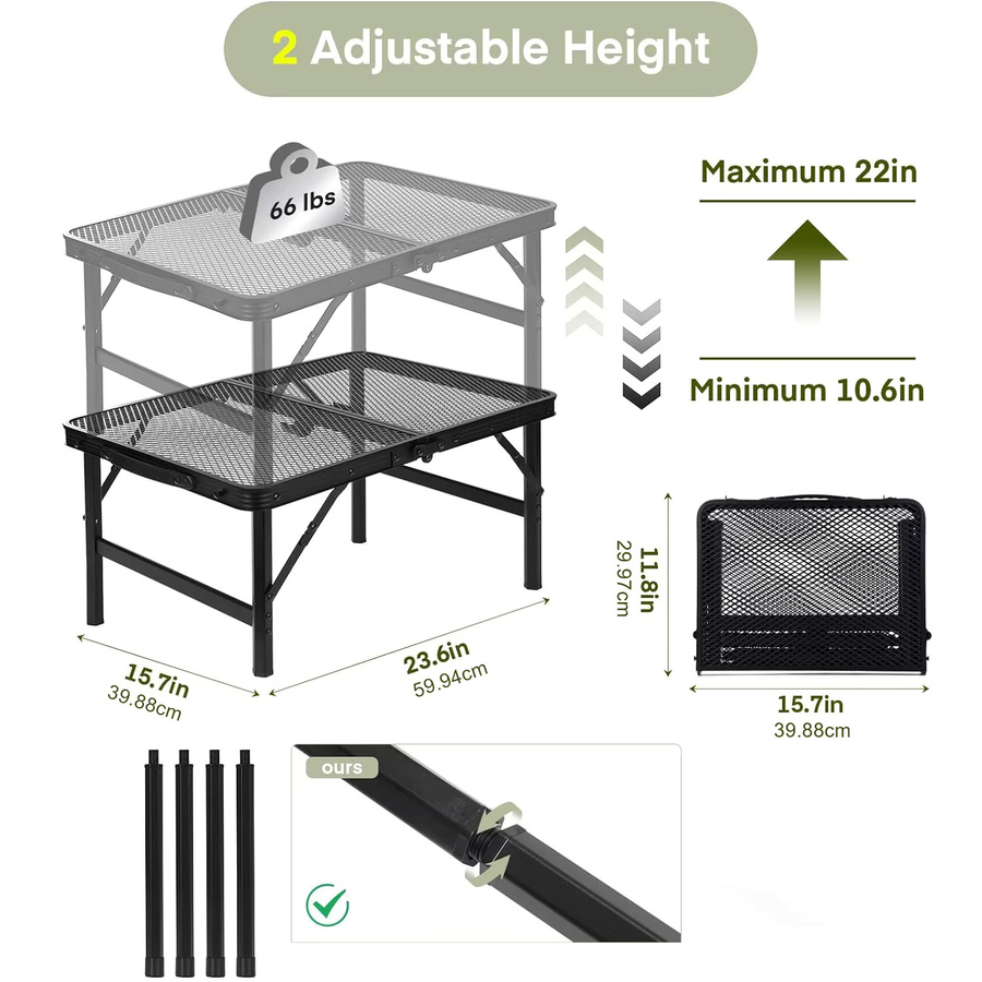 Klarstein Campingtisch aus Aluminiumlegierung in Schwarz, Klappbarer Outdoor-Esstisch mit Hebeablage und Eisengeflecht-Elementen - Bild 2