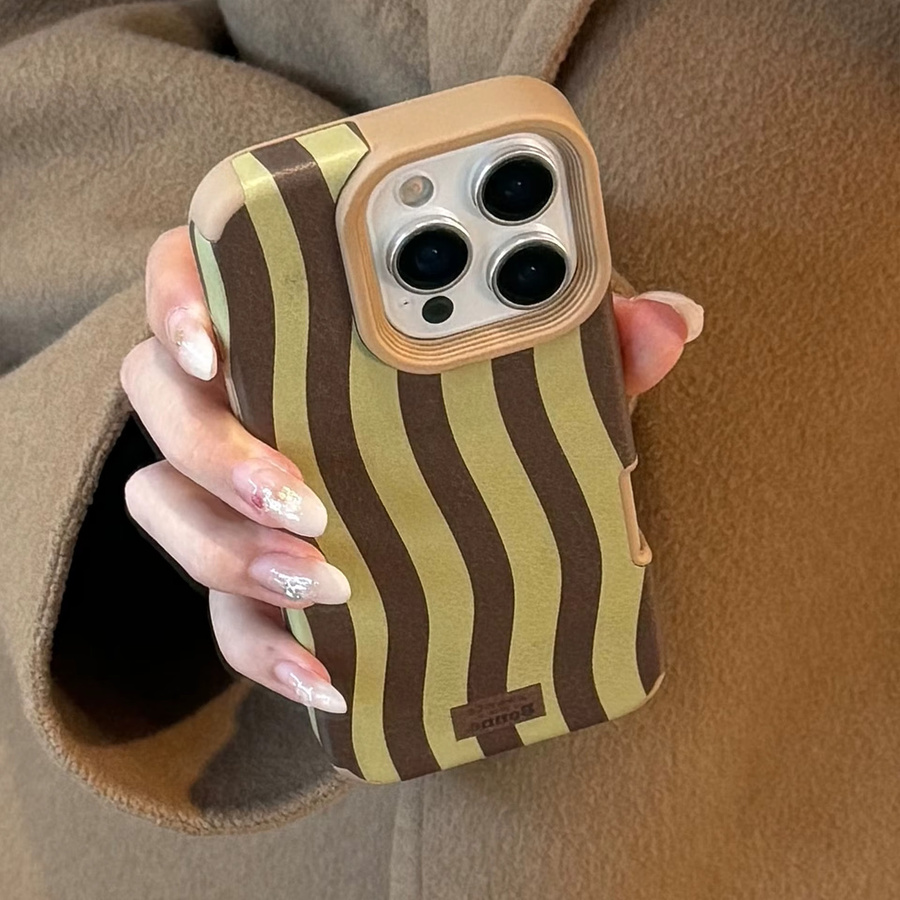 Vintage Lederstruktur Handyhülle mit gewelltem Streifendesign für iPhone 11 bis iPhone 17 Pro Max Plus, stoßfest, Multicolour - Bild 2