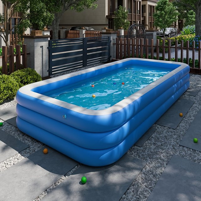 Aufblasbares Rechteck-Schwimmbecken aus PVC in Blau, faltbarer Outdoor-Pool für Garten und Hof - Bild 1