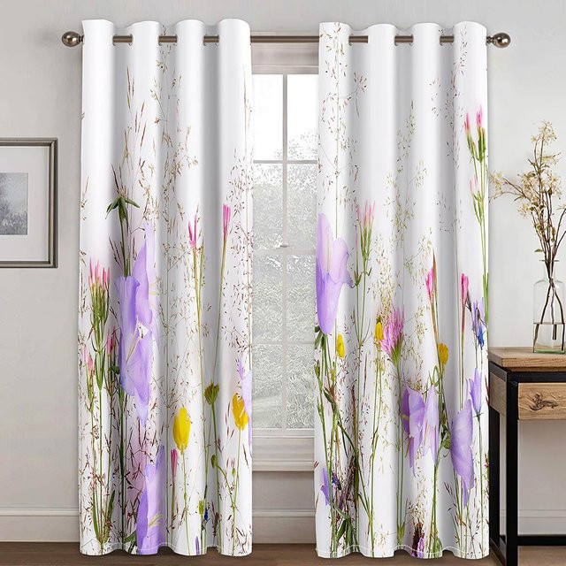 2er-Set Yiran Furniture Vorhänge mit Blumen- und Schmetterlingsdruck, halbtransparent, B: 50 cm, H: 100 cm, Multicolour - Bild 1