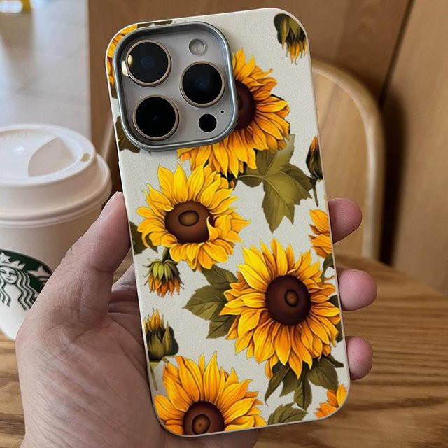 Handyhülle mit braunem Sonnenblumen-Litschi-Muster für Apple iPhone 17, 16, 15, 14, 13, 12, 11 und XS, X, XR, 7, 8 in Multicolour - Bild 1