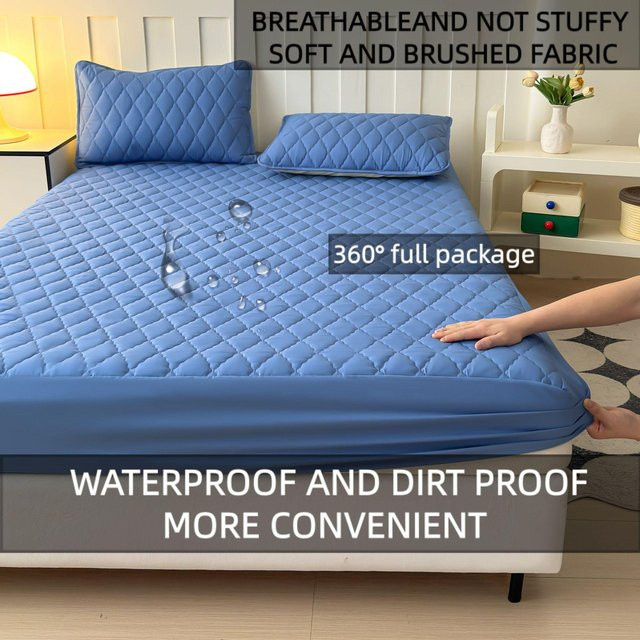 Gesteppter wasserdichter und antibakterieller Matratzenschoner von Chose One in Blau, B/B: 135 x 200 cm, passend für Matratzen bis 30 cm Höhe - Bild 1