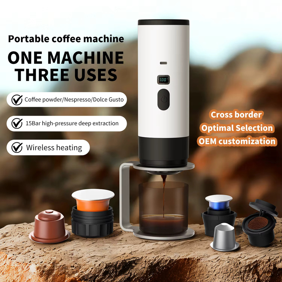 Omeser 3-in-1 Elektrische Kaffeemaschine Tragbarer Espresso-Kaffeebereiter für Kapseln und Pulver in Weiß - Bild 2