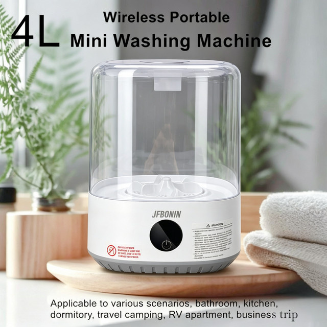 Tragbare Mini-Waschmaschine mit 4L Fassungsvermögen, vollautomatisch mit Turbinen-Technologie und LED-Anzeige, Farbe: Weiß - Bild 1