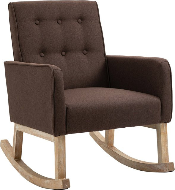 TPFLiving Schaukelstuhl Dreamer mit Stoffbezug und Eichenholz-Gestell in Braun, B/T/H: 77 x 63 x 136 cm - Bild 1