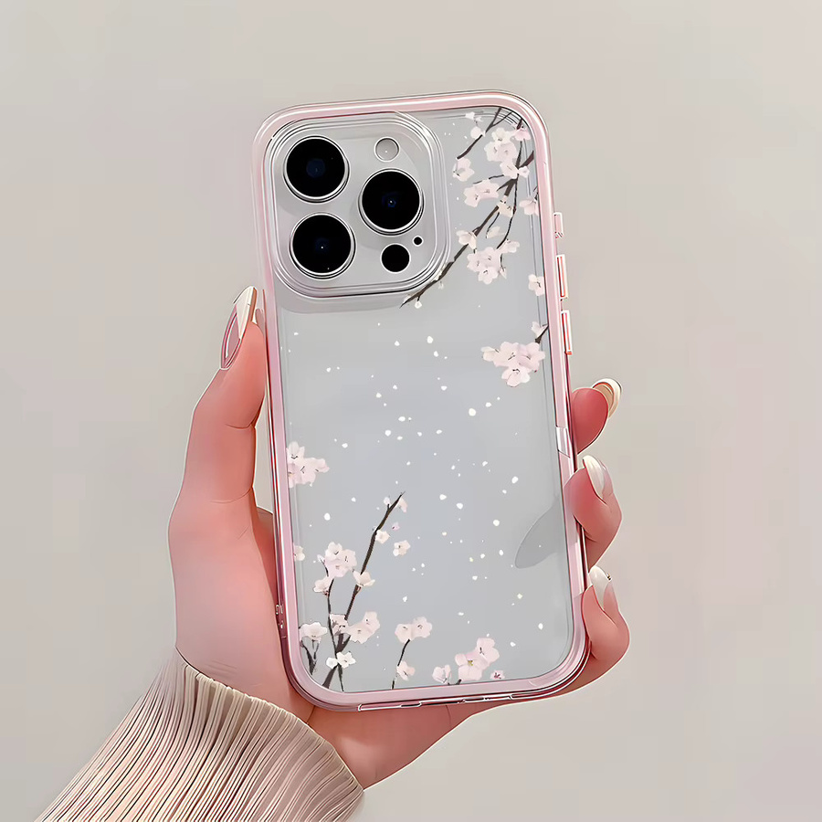 Transparente Silikon Handyhülle mit Kirschblütenmuster für iPhone 11 bis iPhone 17 Pro Max Plus Air in Candy Color - Bild 4