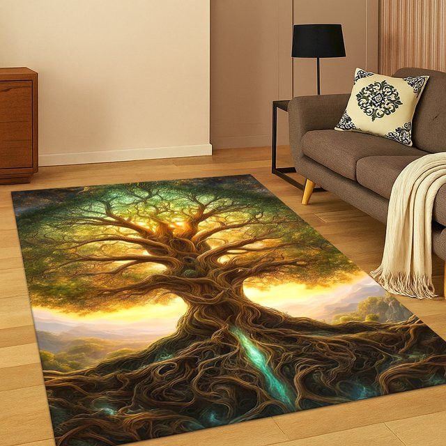 Faviora Yggdrasil Teppich Nordischer Wikinger Baum des Lebens rutschfeste Matte für Wohnzimmer Schlafzimmer und Küche - Bild 1