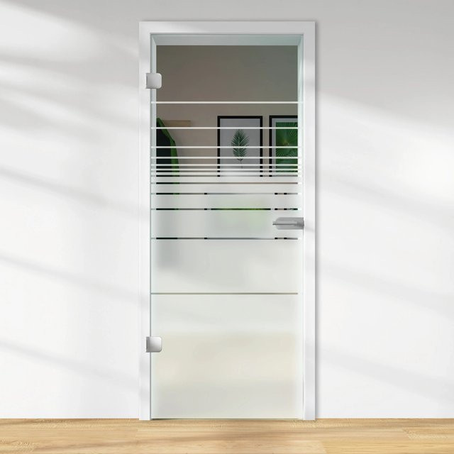 Skyscope Glasdrehtür ESG Floatglas Dekor Siebdruck Weiß, DIN Links, B/H/T: 83,4 x 209,7 x 0,8 cm - Bild 1