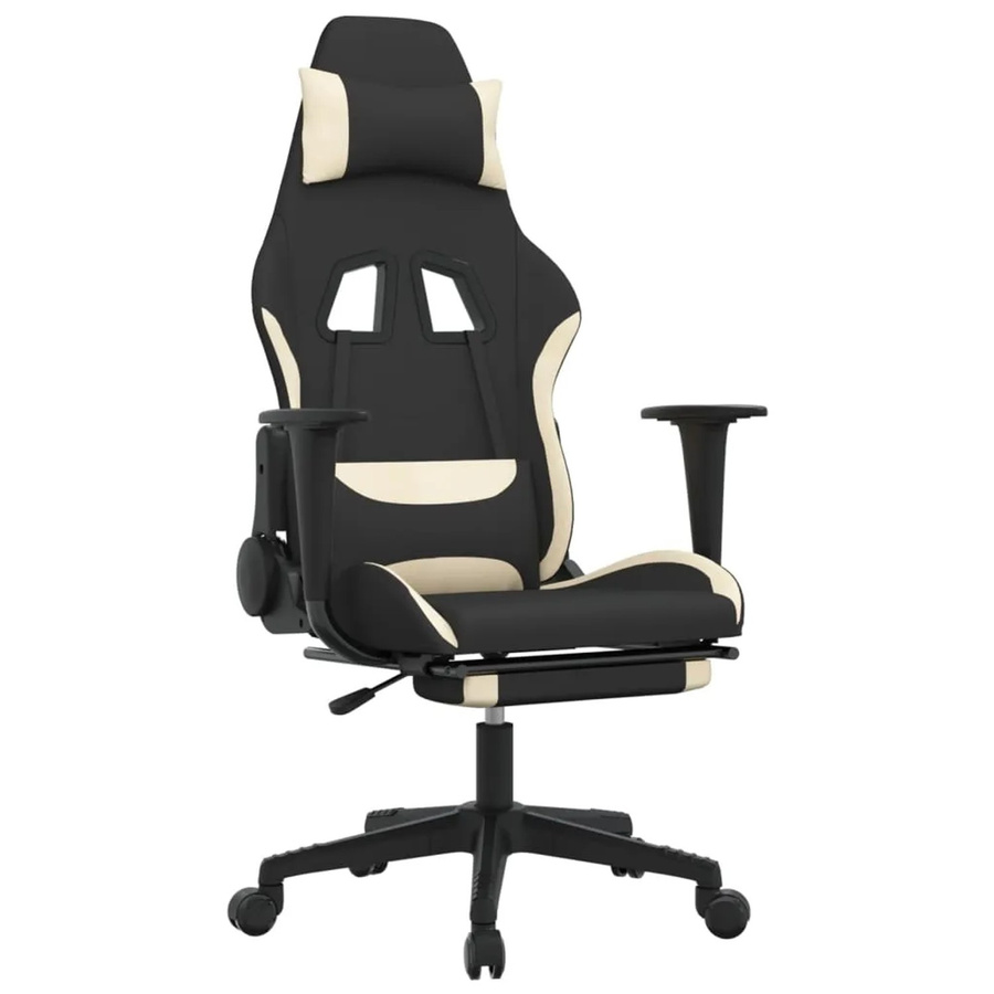 vidaXL Gaming-Stuhl mit Massagefunktion und Fußstütze in Schwarz und Beige aus Stoff - Bild 2