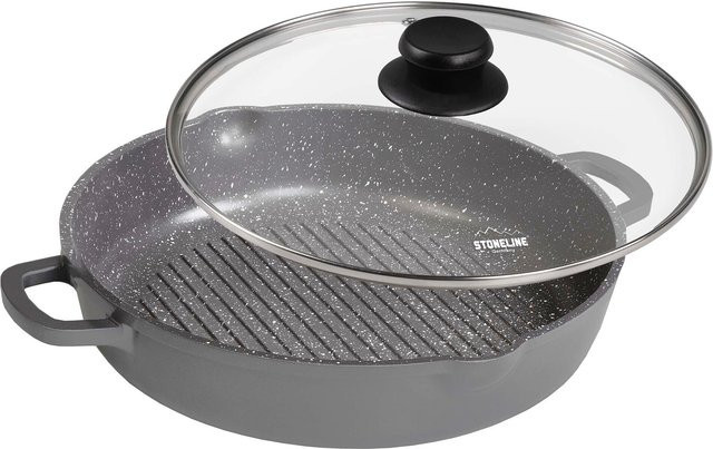STONELINE Grillpfanne rund mit Glasdeckel und 2 Ausgüssen, Durchmesser: 28 cm, Grau - Bild 1