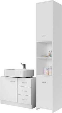 CASARIA Badmöbel-Set Neapel 2-tlg in Weiß bestehend aus Waschbeckenunterschrank und Badezimmerhochschrank aus MDF