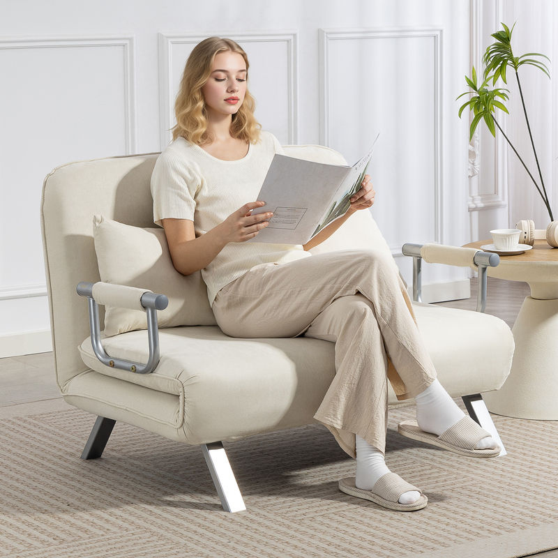 Aosom 2-Sitzer-Schlafsofa beige mit 5 verstellbarer Rückenlehne, klappbares Sofa mit 2 Kissen und abnehmbarem Bezug in Wildlederoptik, B/T/H: 111 x 80 x 78 cm - Bild 2