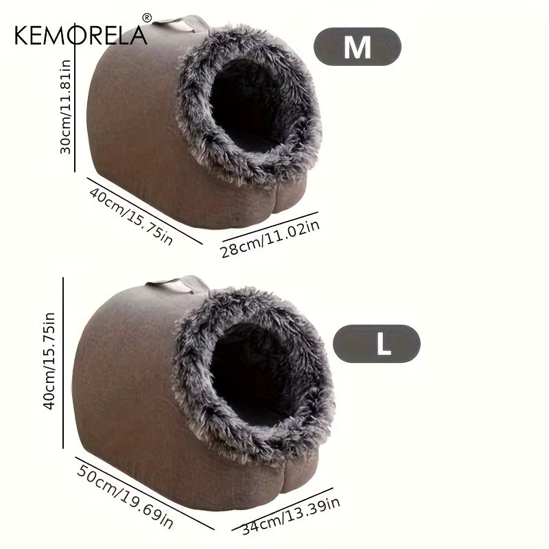 KEMORELA Selbstwärmendes Katzenbett als gemütliche Schlafhöhle für kleine und mittelgroße Katzen, Textil, Braun und Grau - Bild 5