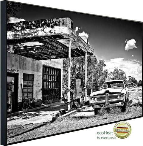 papermoon Infrarotheizung EcoHeat Gebäude mit Auto in Schwarz und Weiss mit Matt-Effekt und App-Steuerung - Bild 1