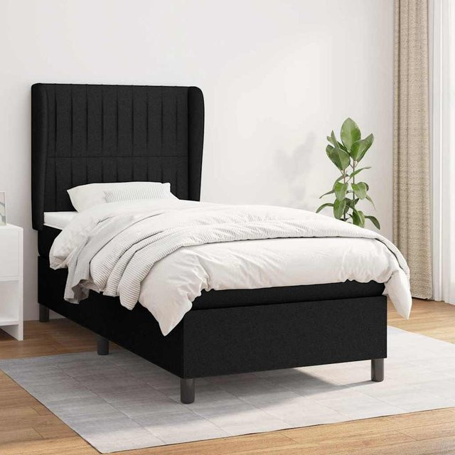 vidaXL Boxspringbett Hybrid mit Matratze und Kopfteil, Schwarz, B/T/H: 100 x 200 x 128 cm - Bild 2