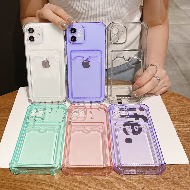 Kardeem Stoßfeste Brieftasche Karte Klar Fall für iPhone 15 14 13 12 11 Pro Max X XR XS 7 8 Plus SE in Lila und Transparent - Bild 2