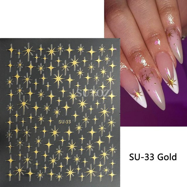 OTRESS Nagelaufkleber, 3D Sterne, Golden Lila, Brown, Metallic - Bild 1