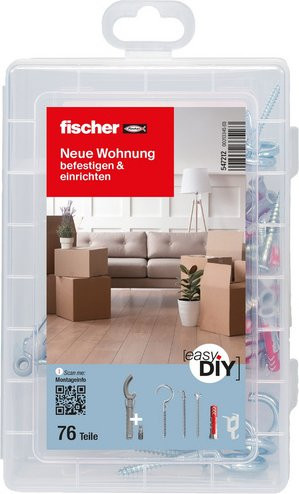 Fischer EasyDIY Box Neue Wohnung Sortimentskasten aus Kunststoff mit 76 Teilen aus Dübeln und Schrauben in Grau und Rot - Bild 1