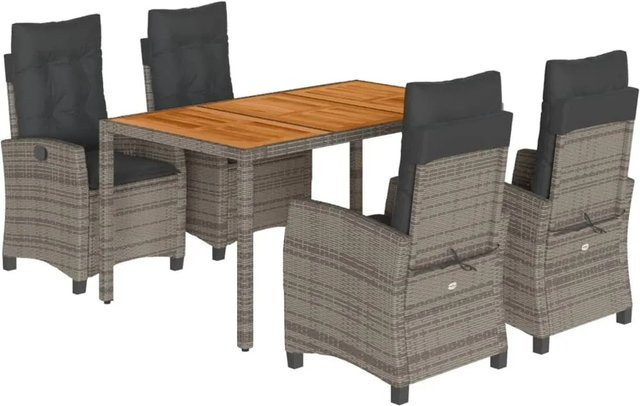 vidaXL 5-teilige Garten-Essgruppe aus Akazienholz und grauem Poly-Rattan mit Kissen - Bild 1