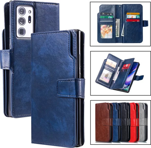 Leder-Handytasche mit Kartenfach für Samsung Galaxy S26 Ultra S25 S24 S23 S22 S21 S20 Plus Note 20 5G und Flip in Rot oder Blau - Bild 1