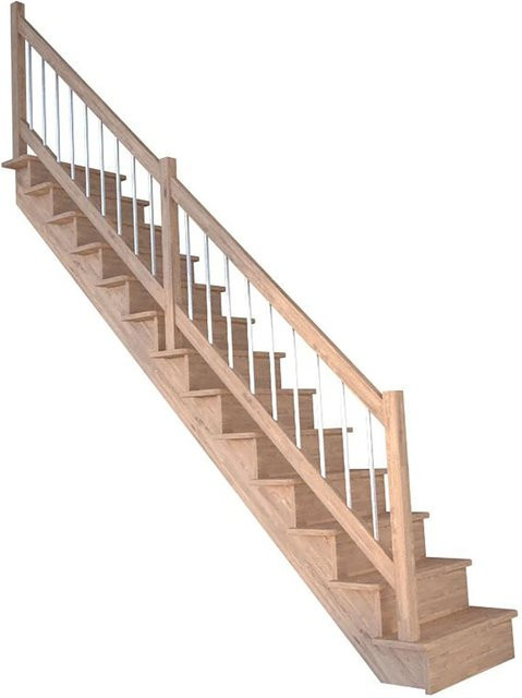 StarWood Treppe Lindos Pro Eiche Gerade in Braun mit Holz-Edelstahl-Geländer, Breite: 100 cm, Höhe: 280 cm - Bild 1