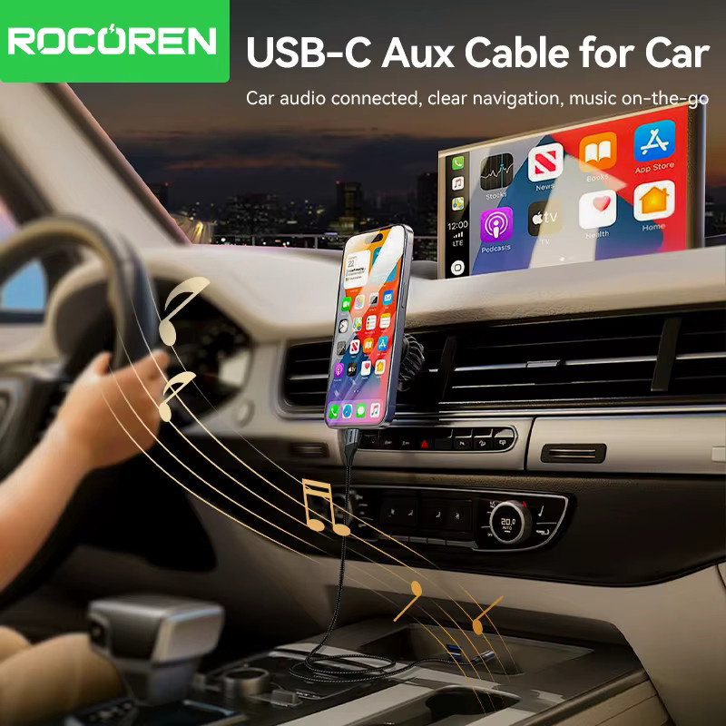 Rocoren USB-C auf 3,5 mm AUX-Kabel in Schwarz für Hi-Fi-Sound mit Klinkenanschluss für Handys, Laptops und Tablets - Bild 2